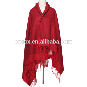 14STC2001 color block cashmere wrap with fringe